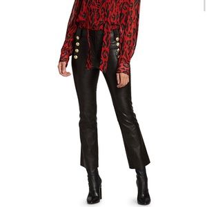 10 Crosby Derek Lam Black Cropped Leather Pants with Gold Buttons